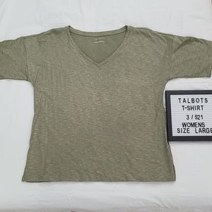 3/$21 TALBOTS Tee Olive Green Metallic Basic Sz L